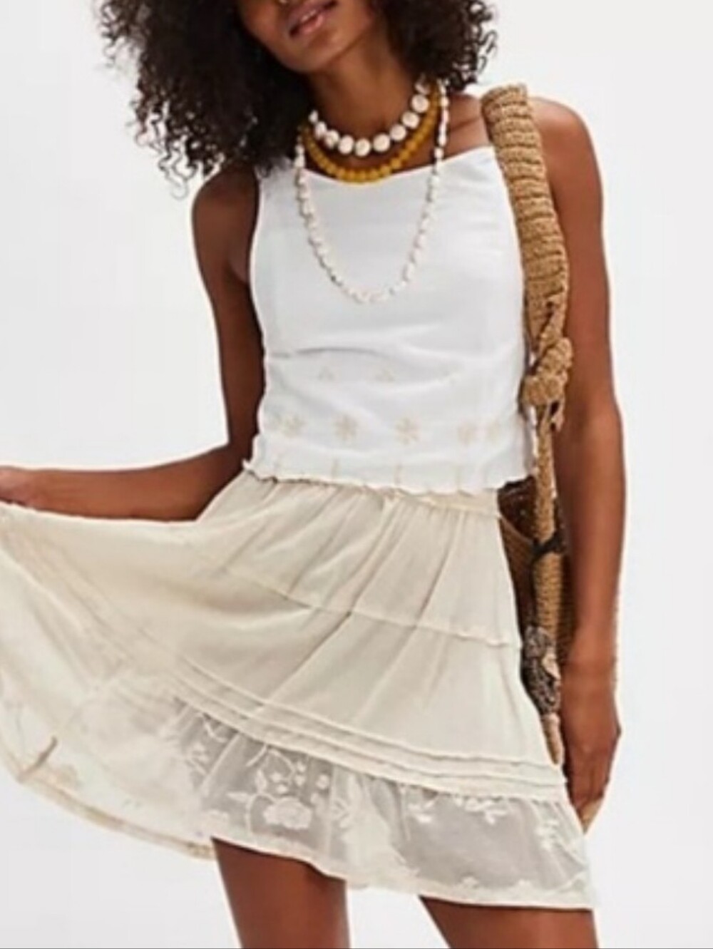 Free People NWOT Kayla Tie Back Embroidered Top in Plain White Combo sz LRG - Picture 6 of 14